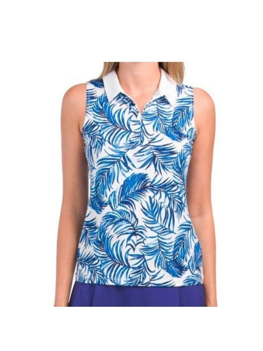 Tommy Bahama Sleeveless Blue White Golf Active Polo Top NWT Size L